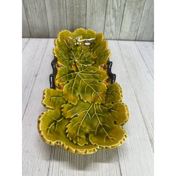Vtg Czechoslovakian Rectangular Relief Relish Dish Leaf Design #642 11.5" Long - Picture 2 of 7